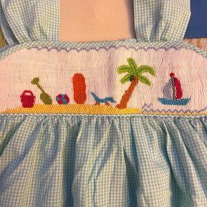 Mom & Me Smocked Blue Gingham Sleeveless Beach Dress 3T